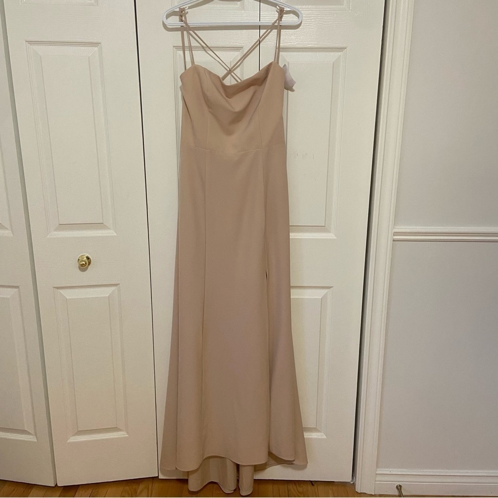 Amsale NWT Scout Crepe Fawn Cream Square Neck Bridesmaid Dress Gown Size 12 - Picture 4 of 12